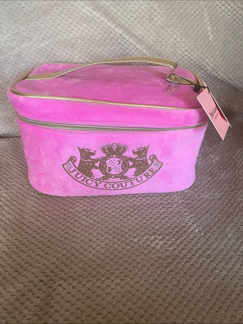 Juicy Couture Hot Pink Velvet Train Case with Gold Crest